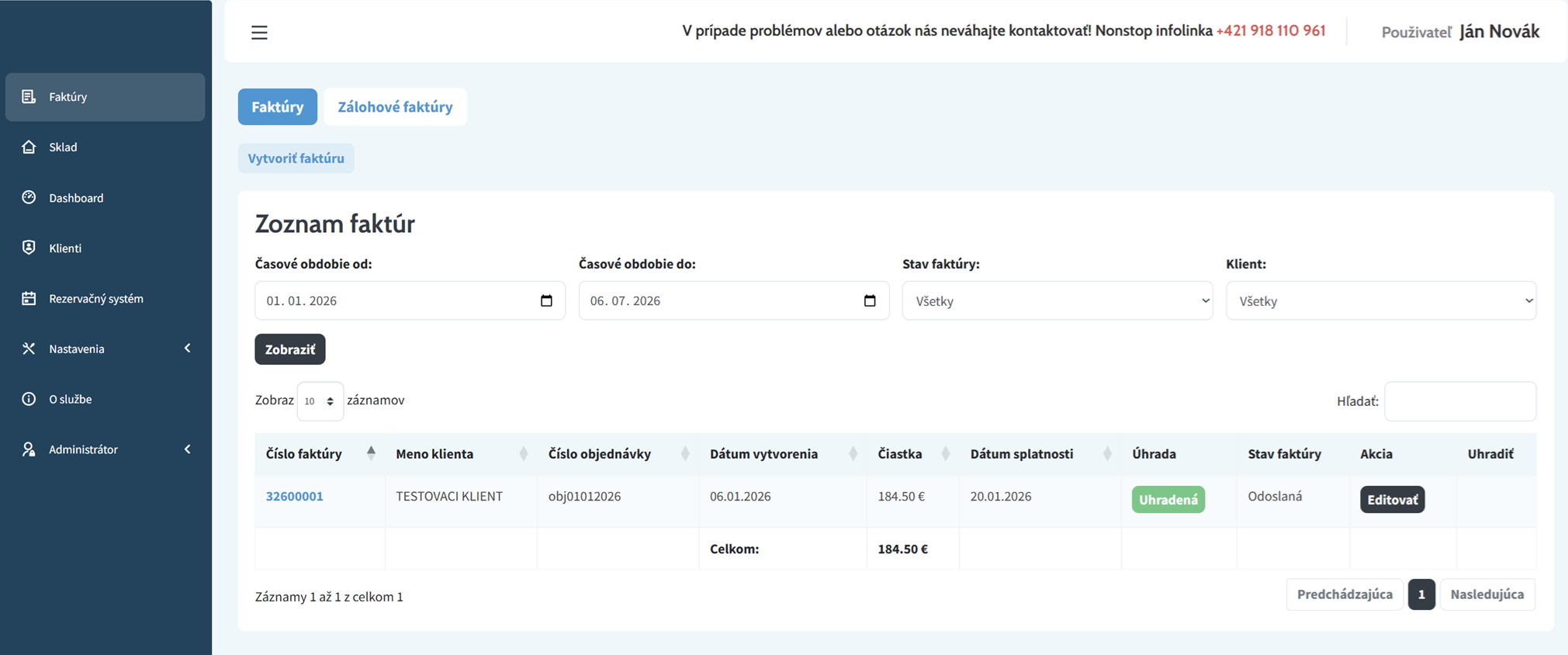 BdAdminFaktúra dashboard
