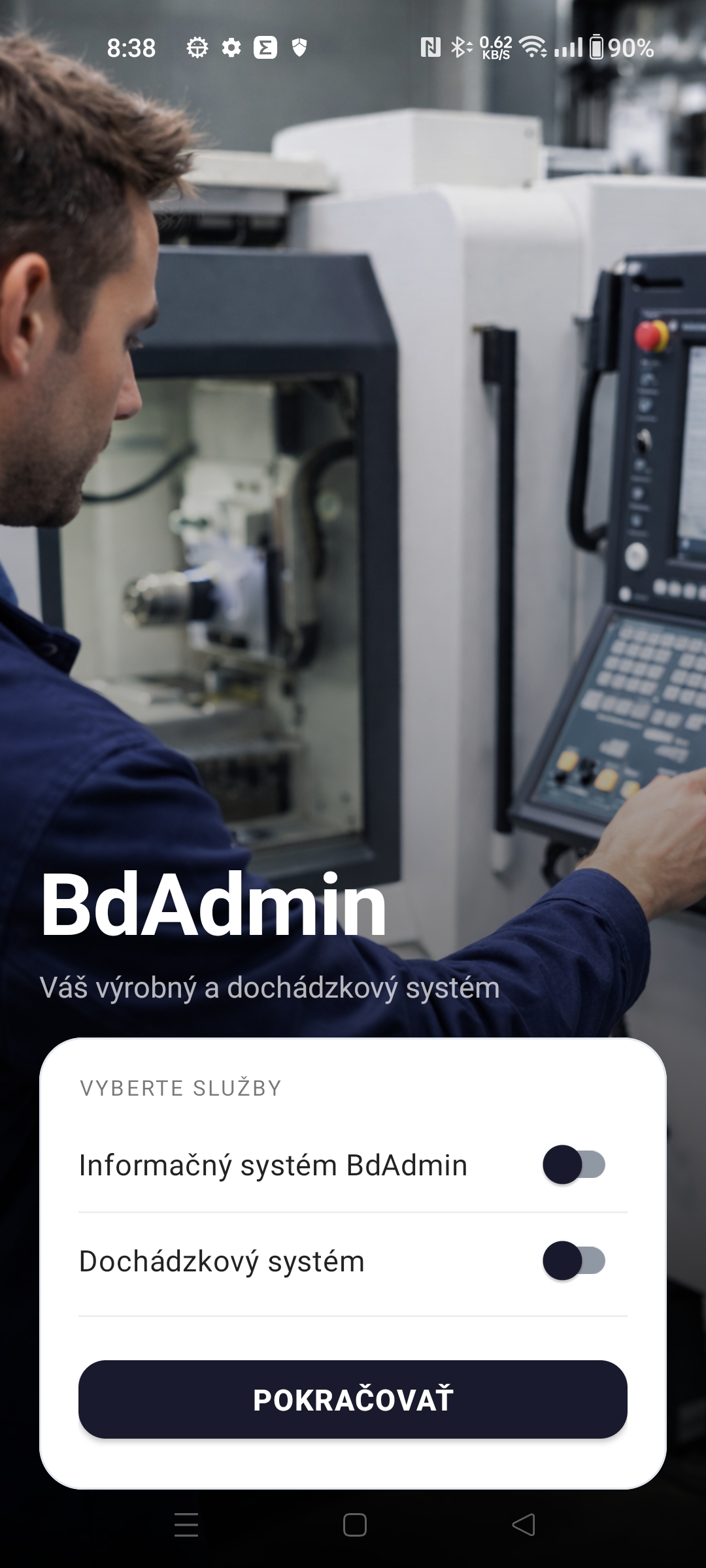 Ukážka mobilnej aplikácie BdAdmin